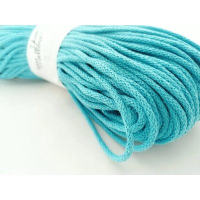 YarnMellow Bavlněná šňůra Berry 3mm Tyrkysová (Bavlněná háčkovací šňůra 100 m YarnMellow Berry 3mm Tyrkysová vhodná pro macramé, pletení a háčkování. Pletená, bavlněná šňůra vhodná na výrobu kabelek,