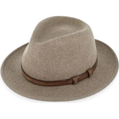 Fiebig cestovní klobouk fedora Traveller melanž voděodolný a nemačkavý krempa 6 cm stahovatelný potní pásek béžový