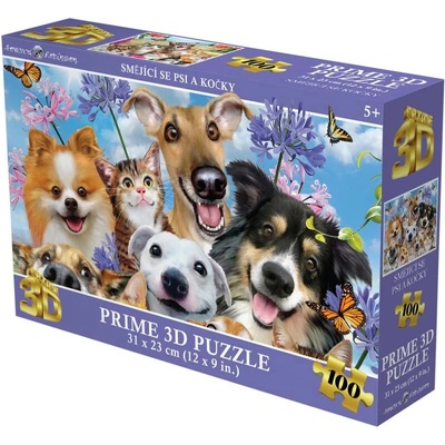 Prime 3D puzzle Psi a kočky selfie 31x23cm 100 ks holografické