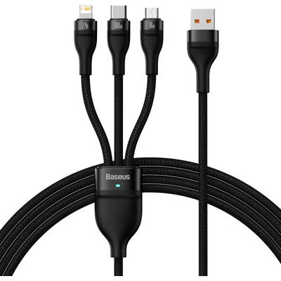 Кабел Baseus Flash Ⅱ USB-A към M+L+C 100W Fast Charging 1.2 м черен
