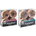 INSYS icom Wooden stamp set, 4 pcs, with inkpads, 2 ass