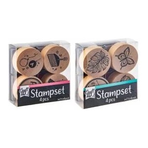 INSYS icom Wooden stamp set, 4 pcs, with inkpads, 2 ass