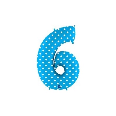 GRABO fóliový balónek ČÍSLICE TYRKYSOVÁ S PUNTÍKY 6 102cm,40 nafukovací