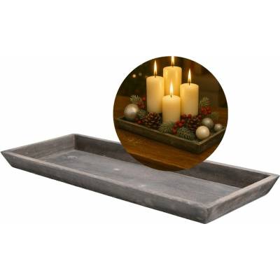 Podnos drevený sivý 3 x 15 x 39 cm