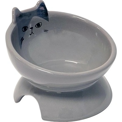 Nobby Съд за храна или вода купа, керамична, повдигната, kato, сива с черен принт - 250 мл nobby Германия 82491