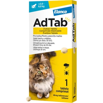 AdTab 48 mg žuvacie tablety pre mačky 2-8 kg 1 tbl