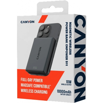 CANYON Зарядно устройство CANYON magnetic power bank OnPower 511 PD20W 10000mAh Aluminium Interstellar Black (CNS-CPB511B)