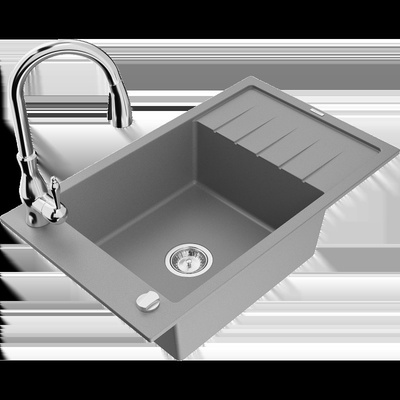Elias гранитна мивка с 1 камера и отцедник и кухненски смесител Savita, сив - 6511-71-672601-00 (6511-71-672601-00)