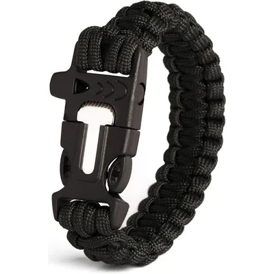 WARAGOD Bazin гривна от паракорд със свирка и пастел, черна (WAR003602)