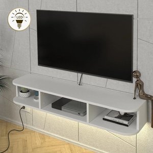 TopMebel Bask TopMebel меламинов стенен ТВ шкаф с LED осветление в бял цвят 120x29.6x19.2cm