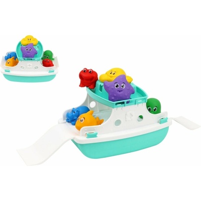 Teddies Loď/Trajekt do vody plast 2 barvy v síťce 17x26x16cm