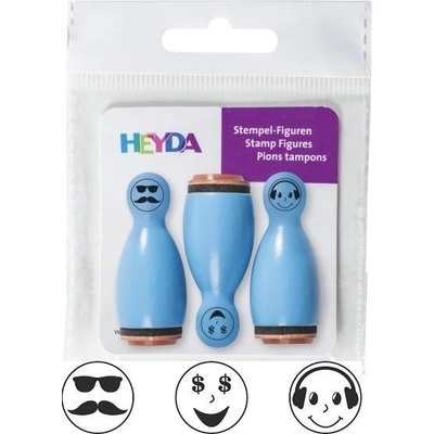 HEYDA Dřevěná razítka kuželky smajlíci modré