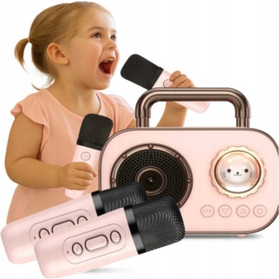 Karaoke set AMT ružový Bluetooth reproduktor s 2 mikrofónmi