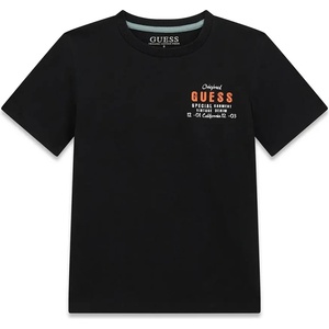 GUESS Черна тениска за момче с малък оранжев надпис Guess