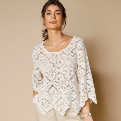 Macramé blúzka s rozšírenými 7/8 rukávmi ražná