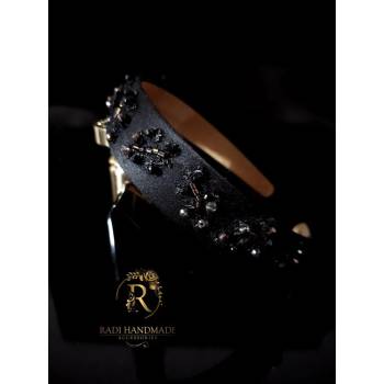 Image 1 of Radi handmade Черна диадема с бродирани листа и кристали (414)
