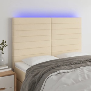 vidaXL LED горна табла за легло, кремава, 144x5x118/128 см, плат (3122567)