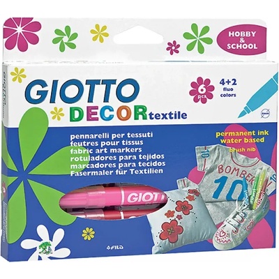 GIOTTO Флумастри 6 цвята Decor Textile, за оцветяване на текстилни изделия