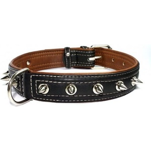 COLLAR Кожен нашийник soft с шипове - 46 - 60см, 35мм, черно-кафяво