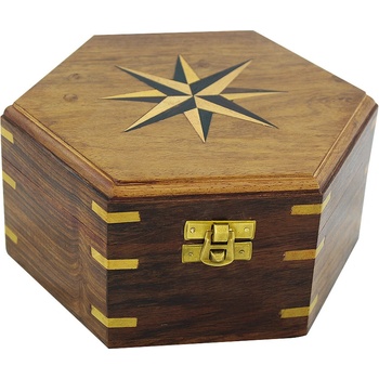 SEA CLUB Dřevěná truhla - box s větrnou růžicí 18,5 cm 9362