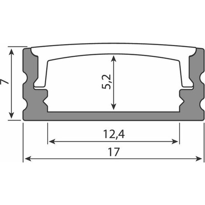 ML-761.324.74.1 Přisazený hliníkový profil černý PH2, 17x7mm, včetně mléčného difuzoru, 1m