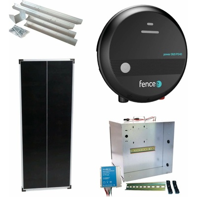 Premium sada solárného ohradníka - Kompletná prenosná schránka + 4 J zdroj, 100 W panel