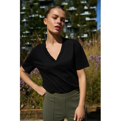 Moodo Памучна блуза с V деколте черна Moodo Moodo | Cheren | ЖЕНИ | XS