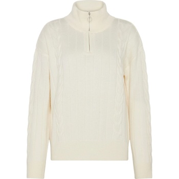 KnowledgeCotton Apparel Дамски вълнен пуловер Knowledgecotton apparel Women's M. 1/2 Zip High Neck Cable Wool jumper - Egret (105-6862-0114)