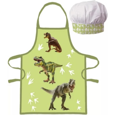Brandmac Zástěra DINOSAUŘI set s čepicí zelená