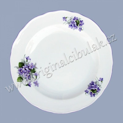 talíř mělký fialky praporový 24 cm Český porcelán Dubí fialová linka