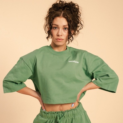 GymBeam BeastPink Дамска тениска Cropped Serenity Olivine M