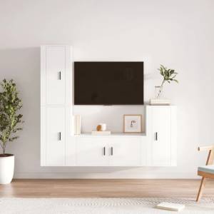 vidaXL Комплект ТВ шкафове от 4 части, инженерно дърво, бял гланц (3188590)