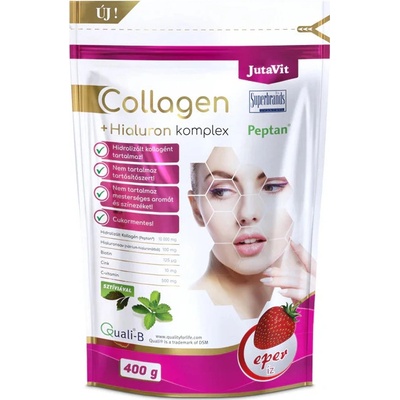 JutaVit Komplex Prášok kolagén a kyselina hyalurónová so sladidlom - jahoda 400 g