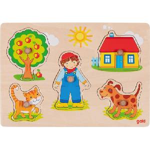 Goki Дървен пъзел с дръжки Goki - Животни, 5 части (57306)