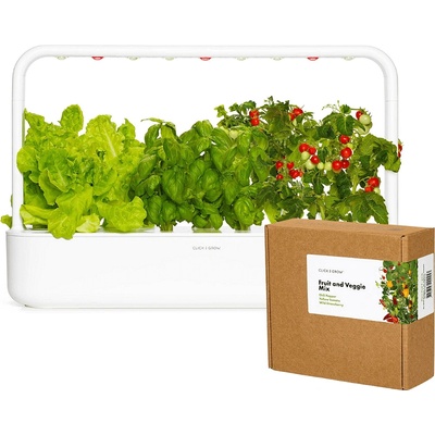 Click & Grow Комплект Click and Grow смарт саксия Smart Garden 9 Pro с Bluetooth, Бяла + семена 9 броя Плодове и зеленчуци микс (SG9S1UNI-BT_Fruit and Veggie Mix)