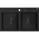 Mexen Hektor двукамерна гранитна мивка 800 x 480 mm, черна, черен сифон - 6521802000-77-B (6521802000-77-B) Мивка за вграждане