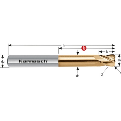 Karnasch 306436060005 | Tvrdokovová zápustková fréza so zaobleným ostrím 6/0,5x21-57x6 mm, Z=4