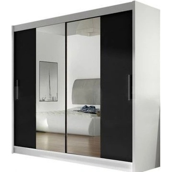 Kapol Bega II 180 cm s dvojitým zrcadlem a posuvnými dveřmi Stěny černá / bílá