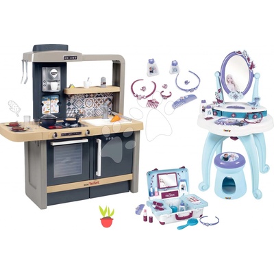 Smoby Set kuchynka elektronická s nastaviteľnou výškou Tefal Evolutive a kozmetický stolík Frozen s kufríkom