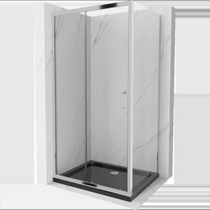 Mexen Apia плъзгаща се душ кабина 140 x 90 см, прозрачна, хром + тава Flat, черна (840-140-090-01-00-4070)