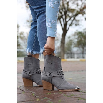 Moda Trend Дамски боти от велур - Сиви #298966 (298966_Сив)