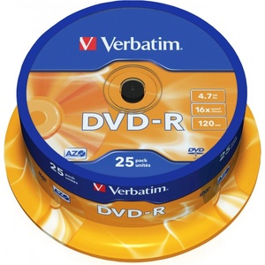 Verbatim Оптичен носител DVD-R 4.7GB, Verbatim 43522, 16x, 25бр (43522 / 6253)