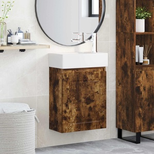 vidaXL Мивка за баня със смесител Опушен дъб 45, 5 x 22, 5 x 84 см (889516)