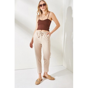 Olalook Women's pants with Pockets and Carrots with Elastic Waist Milk Coffee