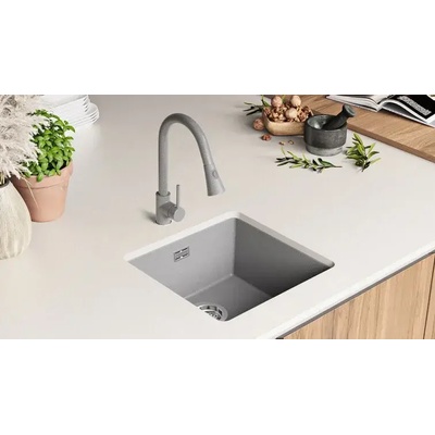 Твоят Стил Сива гранитна кухненска мивка за вграждане под плот Лондон 50 XXL 460x470 мм