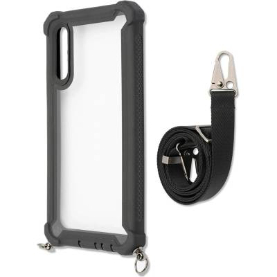 4smarts Sling Case Downtown - удароустойчив кейс с лента за врата за Samsung Galaxy A50 (черен-прозрачен)