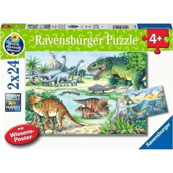 Ravensburger Детски пъзел Ravensburger от 2 x 24 части - Динозаври (5128)