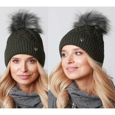 Fashionweek dámská zimní čepice s bambulí Jenot podšitý hřejivým fleecem ZIZI-V23 Khaki