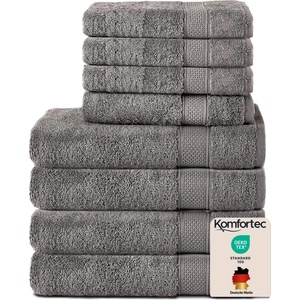 Komfortec set of 8 towels, 4 bath towels 70x140 cm & 4 hand towels 50x100 cm, 100% cotton terry cloth, fluffy and absorbent, anthracite gray - 4er-50x100-und-4er-70x140-anthrazit-amz (4er-50x100-und-4er-70x140-