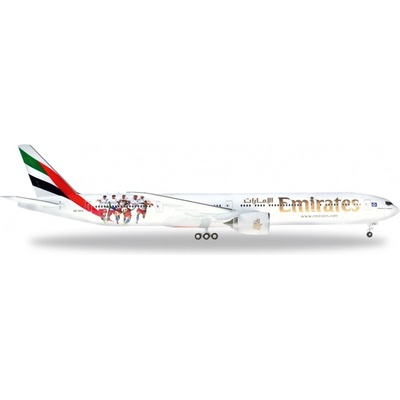 Herpa B777-31HER Emirates 2010s colors. With Hamburger SV special colours 1:200